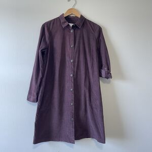 J Jill Corduroy Cotton Shirt Dress M Button Front Spiced Wine Pockets File Wale
